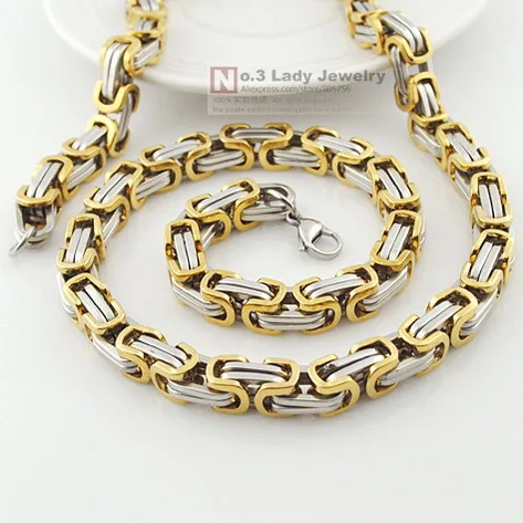 silver and gold Gokadima 2" длиной, 8 мм шириной, Мужская полированная Византийская цепочка из нержавеющей стали, модное ювелирное изделие, WN004 - Окраска металла: silver and gold