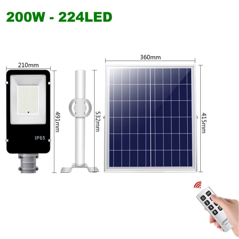 200W 224LEDs 1 шт., 200 Вт, 100 Вт, 70 Вт, 40 Вт, 20 Вт, солнечный уличный светильник, наружный светильник, настенный светильник, водонепроницаемый, энергосберегающий, для двора, для дома, сада, с пультом дистанционного управления - Испускаемый цвет: 200W 224LEDs