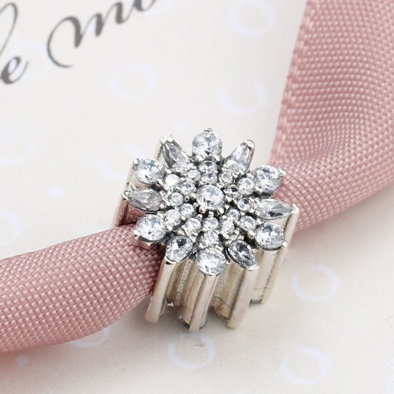 Настоящее Стерлинговое Серебро 925 пробы мерцающие снежинки и прозрачные бусины CZ