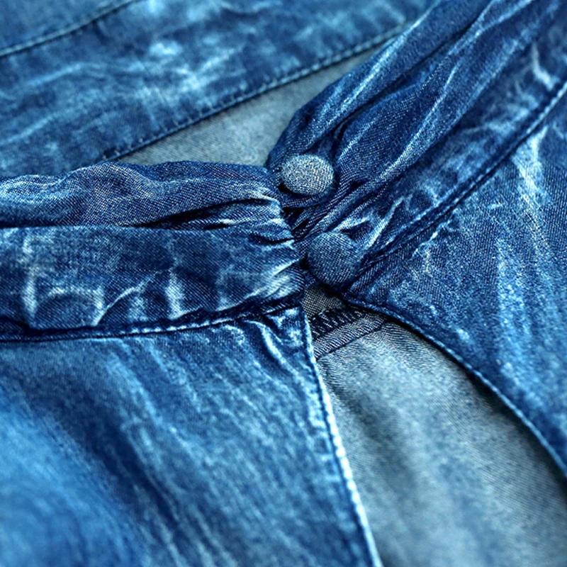 Женское джинсовое платье в стиле бохо винтажное этническом с длинным рукавом и