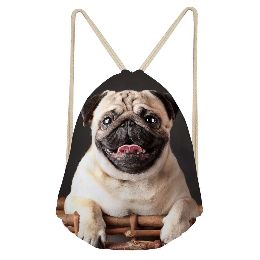 Nopersonality шнурок школьные ранцы дети милого Щенка Мопса Drawstring Рюкзак Для женщин