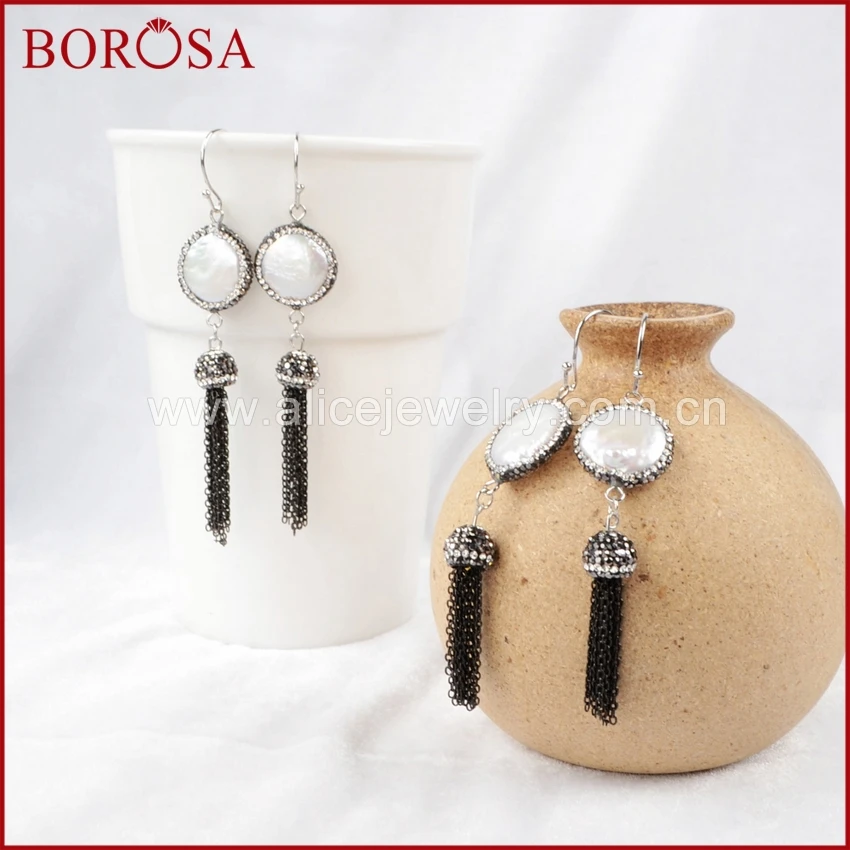 BOROSA распродажа 5 пар круглые серьги с натуральным жемчугом циркониевые черной