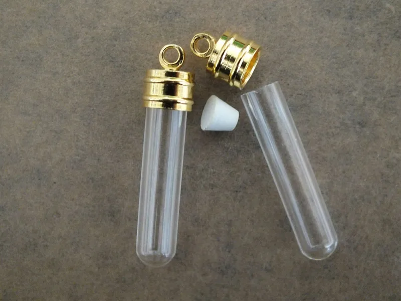 golden cap 34x5mm glass vial pendant crystal vial pendant glass pendant crystal pendant