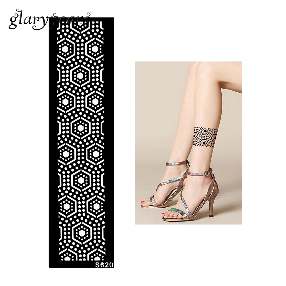 1 шт. полая хна татуировки трафарет женщины руки ноги боди арт полоса Браслет