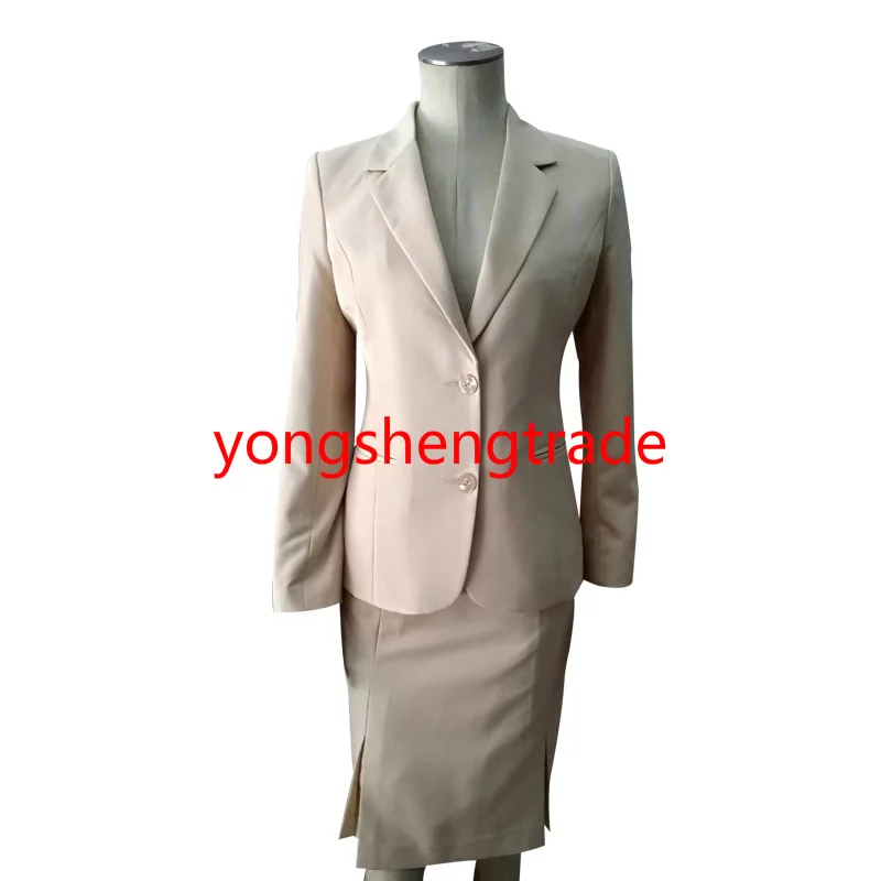 Custom Made Woman Suit Begie Women Plus Size Two-Button Blazer &amp Pleated-Hem Pencil Skirt Notch collar HS7952 | Женская одежда