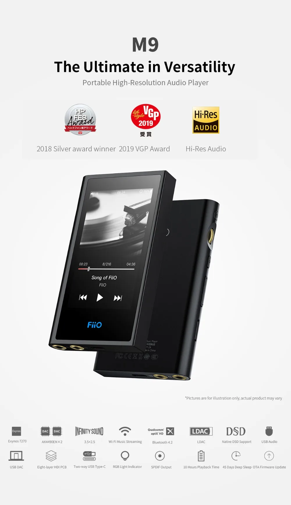 FiiO M9 HIFI AK4490EN* 2 Сбалансированный wifi USB DAC DSD Портативный Аудио MP3 плеер с высоким разрешением Bluetooth LDAC APTX FLAC