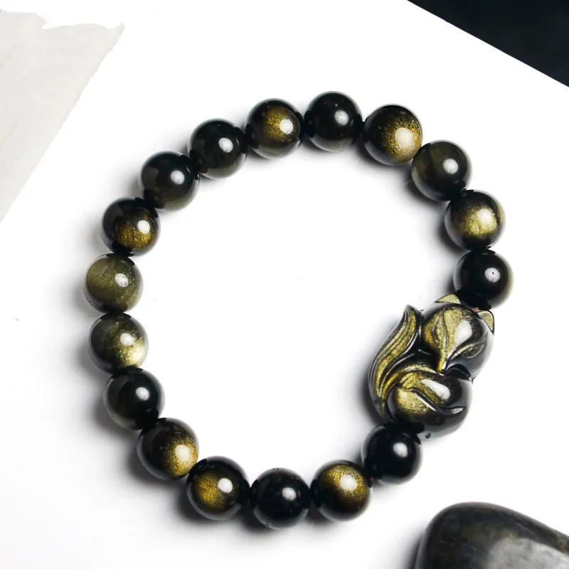 Оптовая продажа оригинальные черные обсидиановые золотые браслеты из