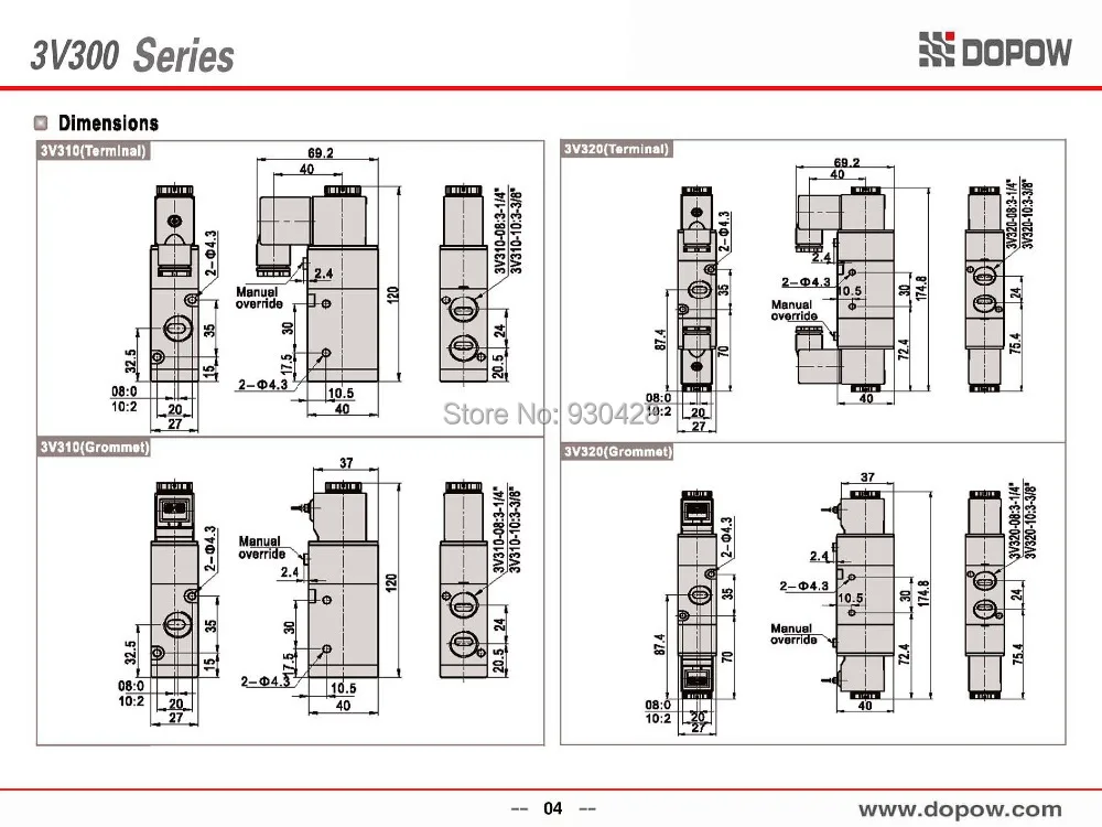 1PCS 3V320-10 3/2 Double Head 3 port 2 position AirTAC type Pneumatic Solenoid Valves 12v 24v 110v 220v |
