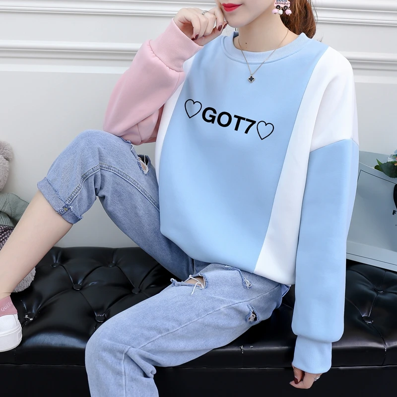 GOT7 Hearts Cute Kawaii Women Hoodies Harajuku Patchwork Kpop Fans Autumn Winter Loose Ulzzang Clothing Sweatshirts Sudaderas | Женская