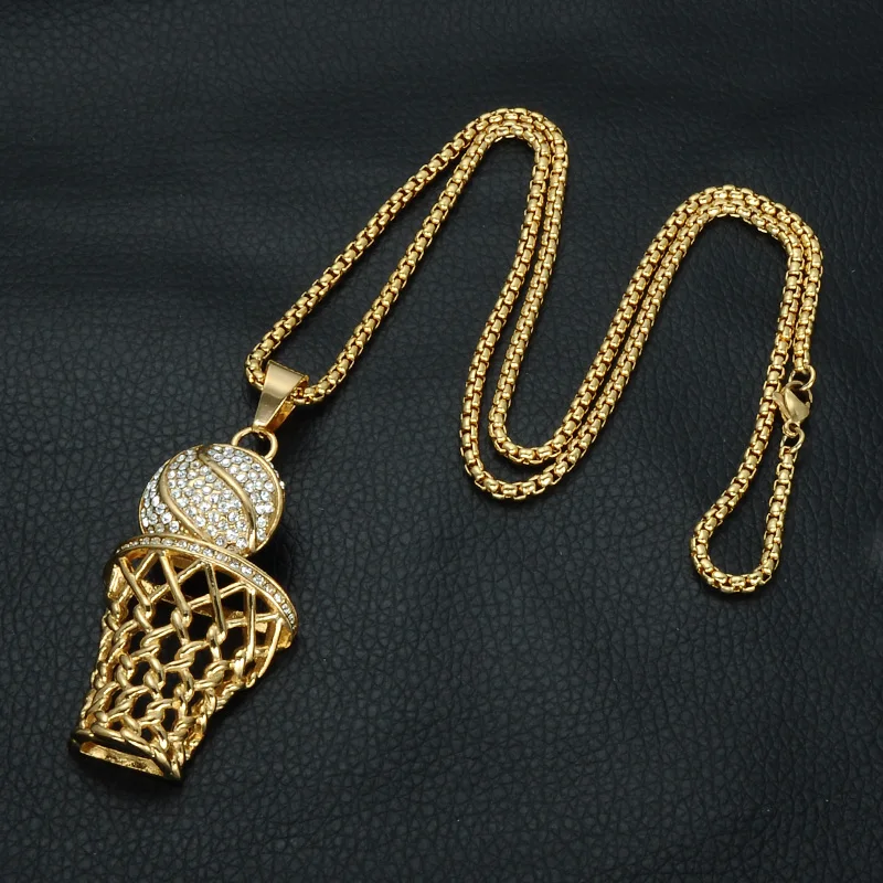 Хип хоп Bling Iced Out золотые стразы баскетбольные подвески ожерелья из нержавеющей