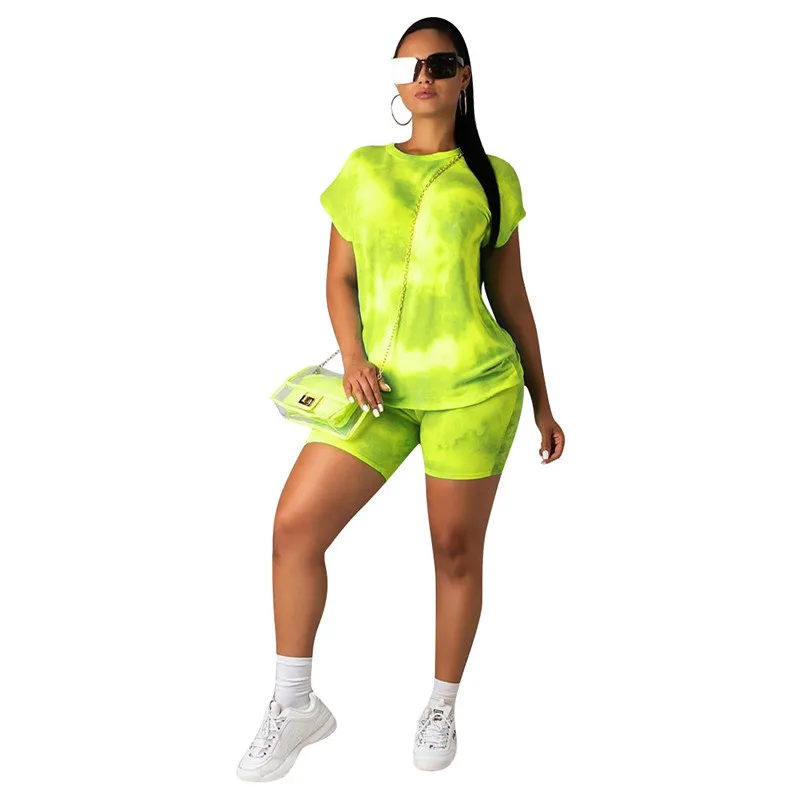 

Summer Casual Style 2 Piece Sets Womens Outfits Streetwear Printed T-shirt Short Sleeves Round Neck Hot Pant Polyester Fiber
