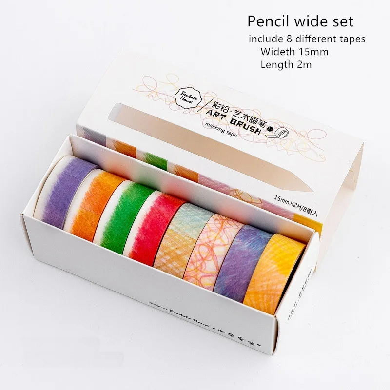 Pencil wide set 8 шт. карандаш карандашный рисунок изоляционная лента 7,5 мм 15 мм Art Цвет васи лента стикер дневник альбом подарок декоративные канцелярские изделия F155 - Цвет: Pencil wide set