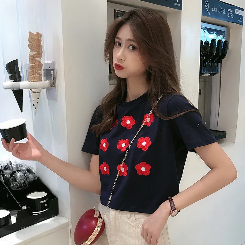 Повседневная Свободная футболка с короткими рукавами и цветочным принтом