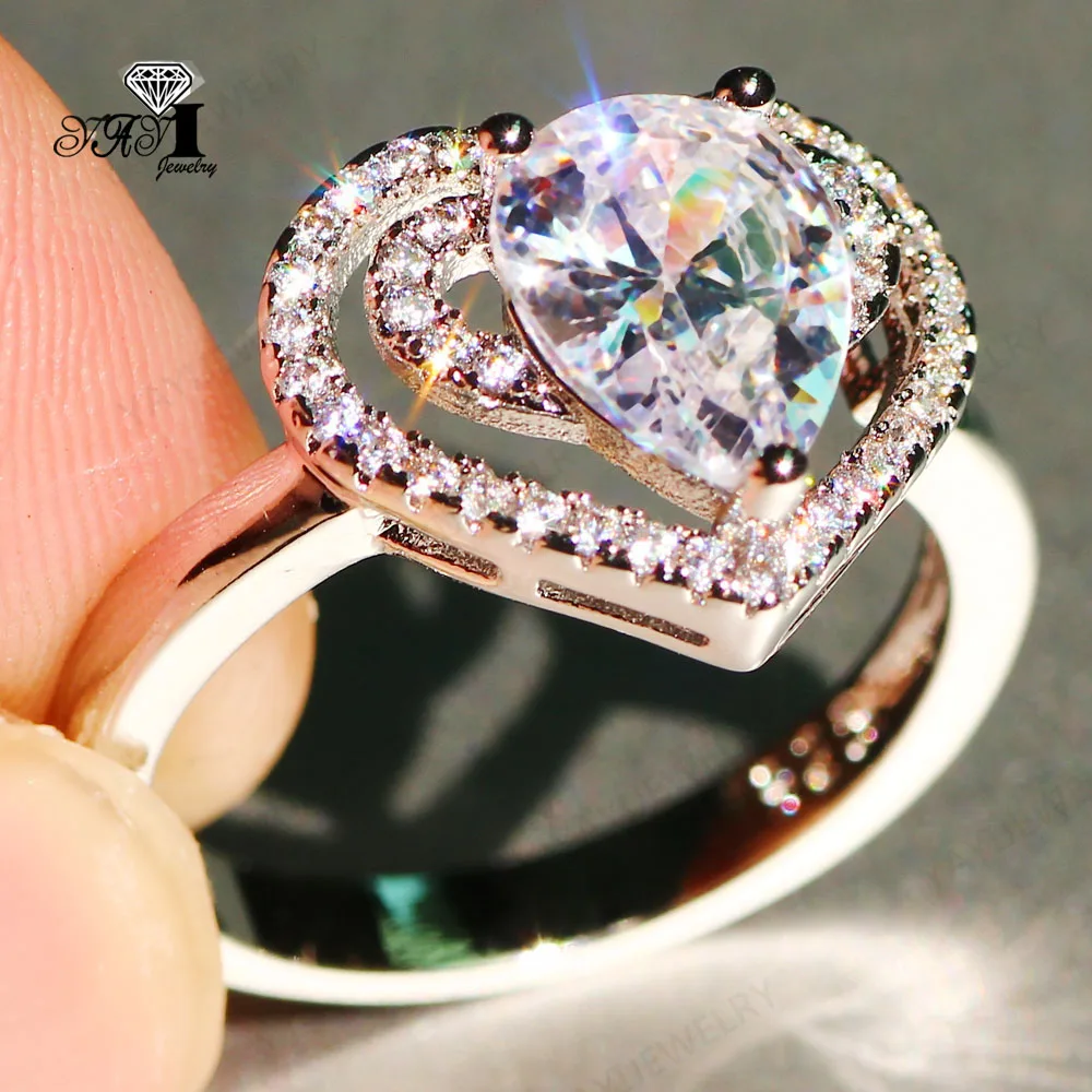YaYI Jewelry Princess Cut 6.9CT White Zircon Silver Filled Engagement Rings wedding Heart Valentine's Day Girls ring 1060 | Украшения и