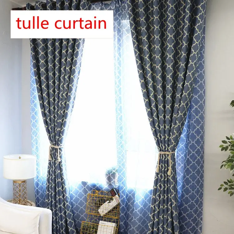 color 2 tulle Занавески с геометрическим узором в клетку для спальни, пасторальный стиль в стиле кантри, полузатененные, на заказ, полиэстер, хлопок, оконные шторы JS15C - Цвет: color 2 tulle