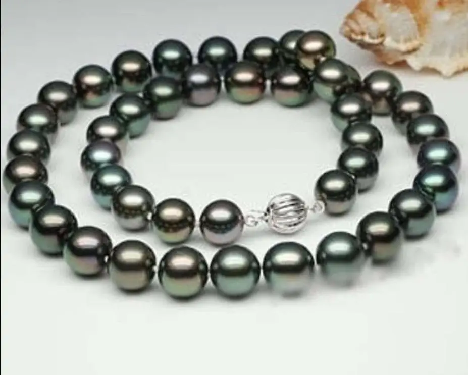 2017 натуральный 18 дюймов AAA 9-10 мм черный Tahitian культивированный жемчуг Ожерелье Серьги gif