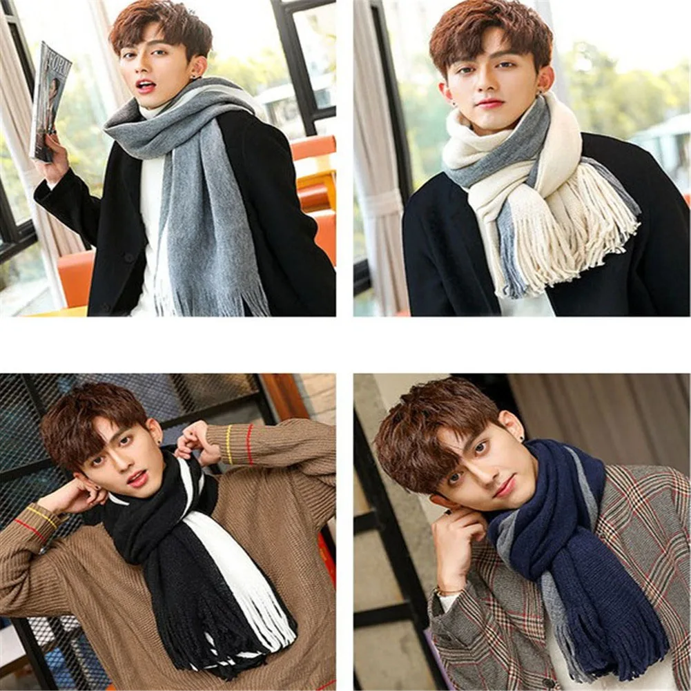 

Winter Warm Scarf For Men Striped Scarf Female & Male Luxury Brand Shawl Wrap Casual Knitted Cashmere Striped Scarf With Tassels