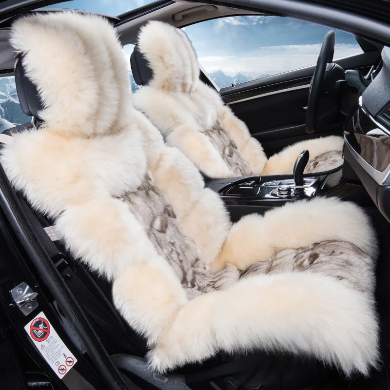 

Low profile luxury long sheep fur car seat cover cushion full wool cover car seat cover comfortable 5 seats covers for 1 set