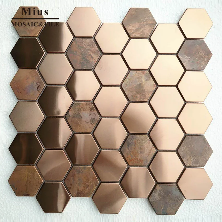 

Hot sale metal copper mosaic mix stainless steel metal wall mosaic tile
