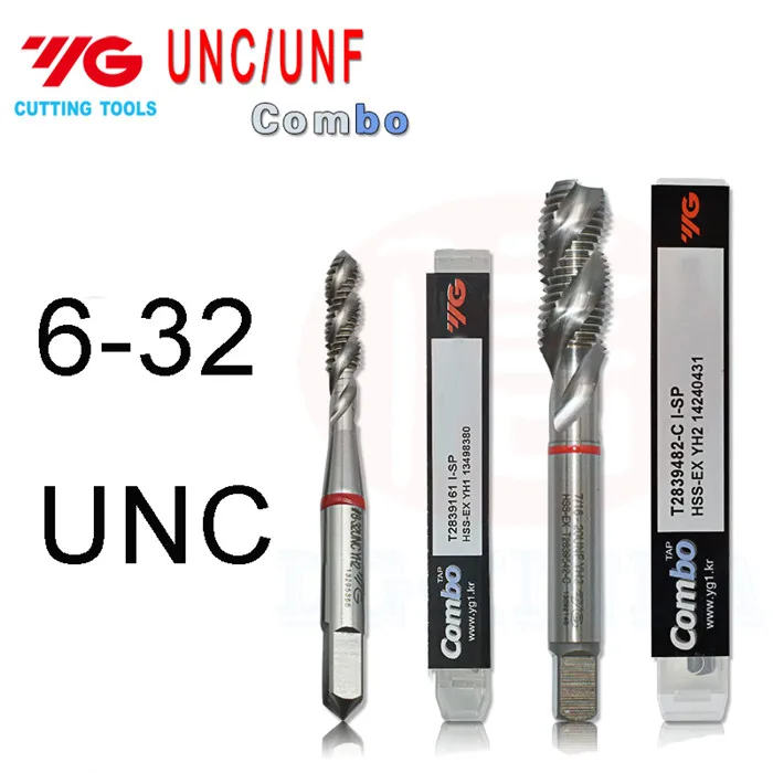6-32 UNC YG-COMBO T2839 1/2 1/4 3/4 3/8 5/8 5/16 5 6 7/8 13 20 16 24 28 UNF UNC Спираль Флейта Tap режущие инструменты краны - Цвет: 6-32 UNC