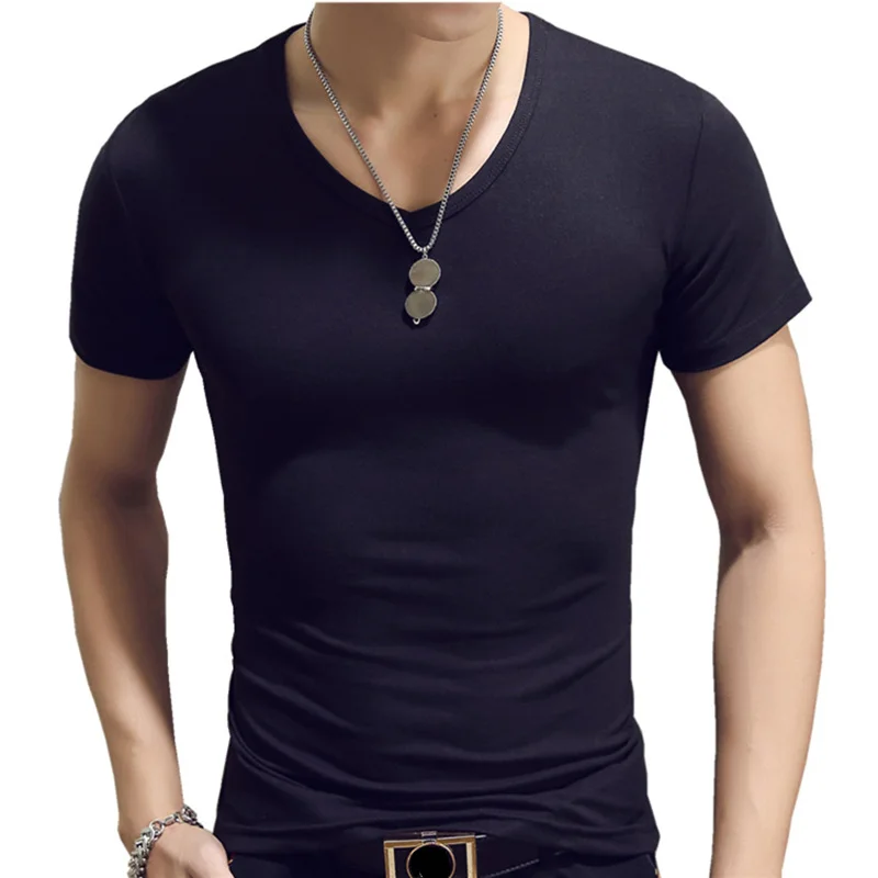 

MRMT 2021 Brand Pure Black Mens T-Shirt Cotton Short Sleeved V-Neck Men T Shirt Solid Color Fitness Tee Tshirts For Male