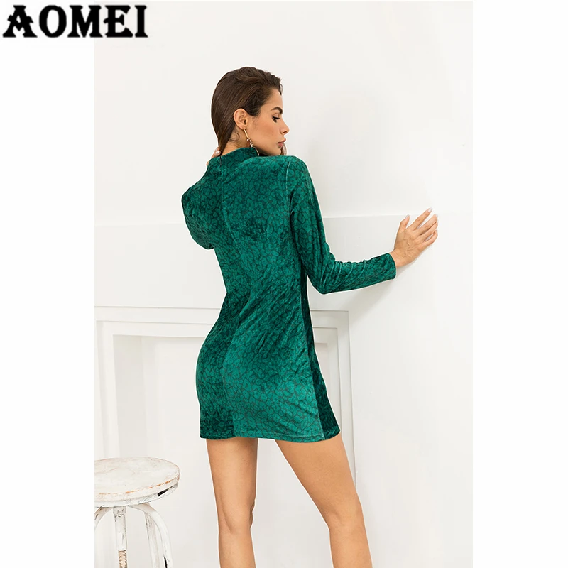 Mini Dress Velvet Long Sleeve Slim Autumn Fashion Leopard Printing for Women Dresses Casual Wear Retro Sheath Tunics Clothing | Женская