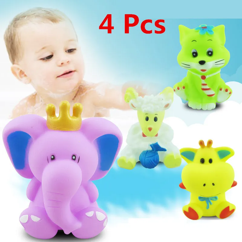 4 Pcs 4 шт. новые 6,5*8 см детские игрушки для ванной звук плавающие резиновые сжимаемые звуковые игрушки резиновый слон для овец, скота классические детские игрушки для воды - Цвет: 4 Pcs