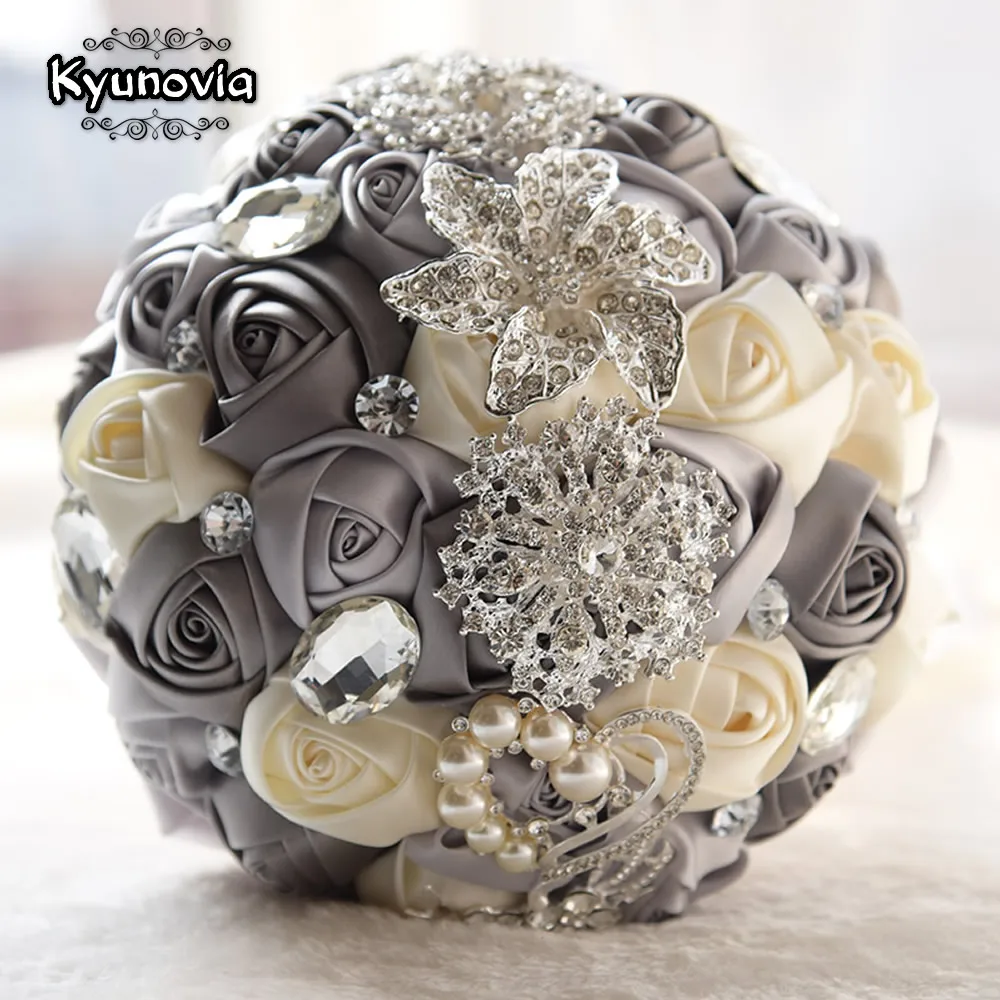 Kyunovia Elegant Custom Bridal Wedding Bouquet With Pearl Beaded Brooch Silk Roses Romantic Colorful Bride 's | Свадьбы и