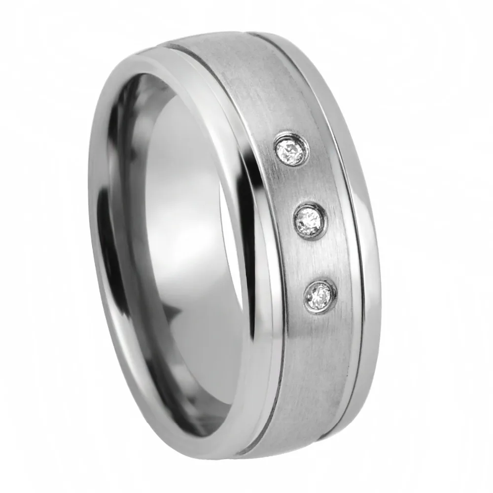 

CZ Stone Titanium Brushed Ring Fashion Jewelry