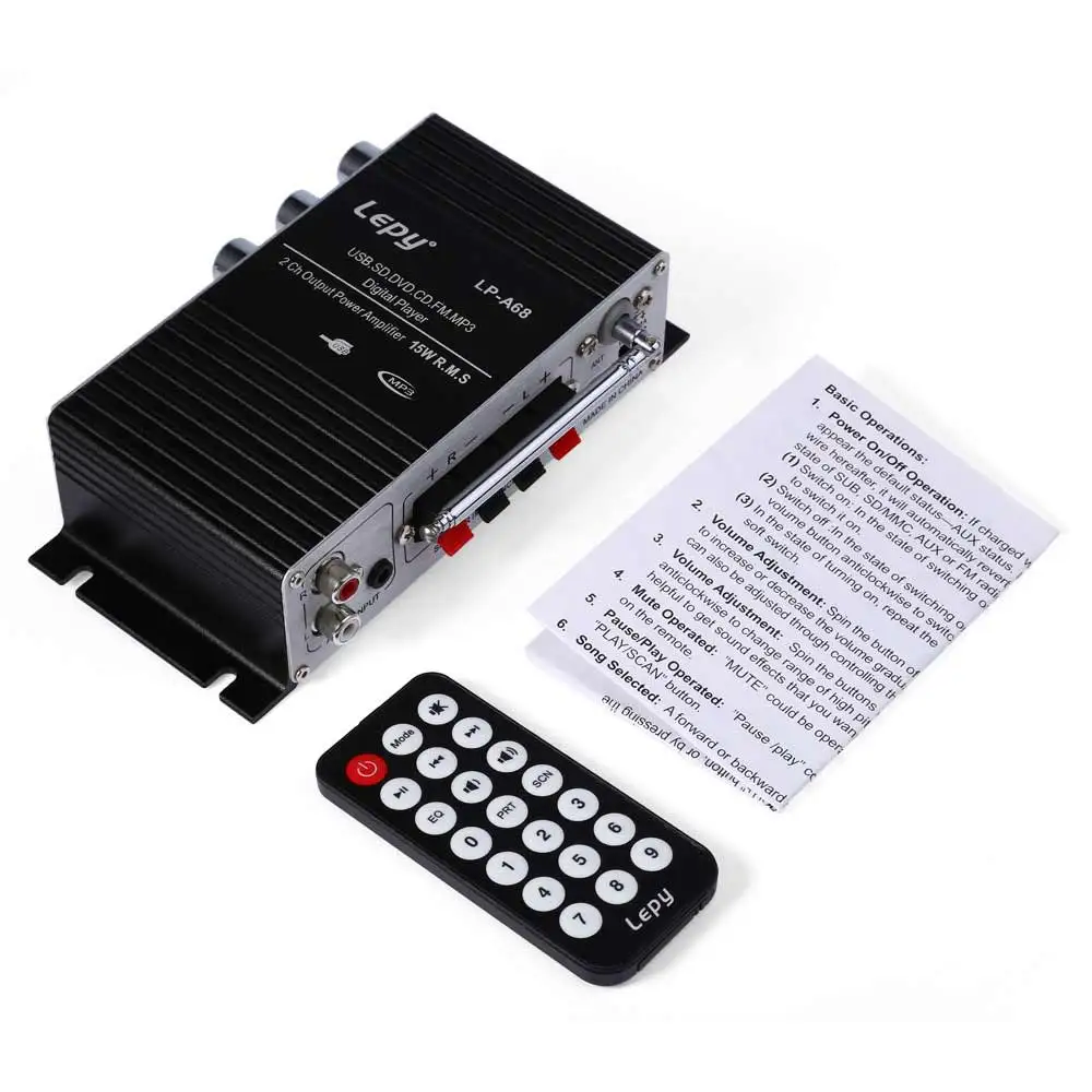 Audio Amplifier Lepy LP-A68 Mini USB SD FM HiFi Radio Stereo Player 12V Car MP3 Home Auto Motocycle Bass Speaker MMC Gift | Электроника