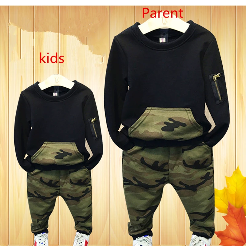 

Clothing Sets 2016 Autumn Kids sport suit full sleeves blouse + camouflage pants suits Kids tracksuits for 2-8 years Family k1