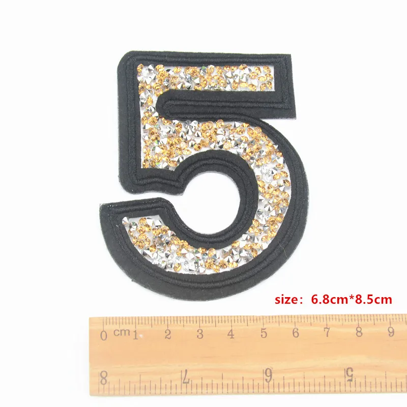 10Pcs/Lot Exquisite Rhinestones Pattern Number 5 Iron On Patches Hotfix Transfer Motifs Design Diy Applique For Hat Garment Bag | Дом и сад