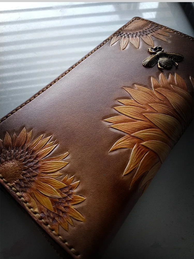 Индивидуальные кошельки ручной работы женский длинный клатч с резьбой в виде