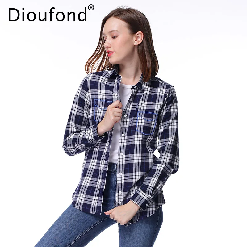 Женская фланелевая рубашка Dioufond клетчатая с вышитым карманом и длинным рукавом