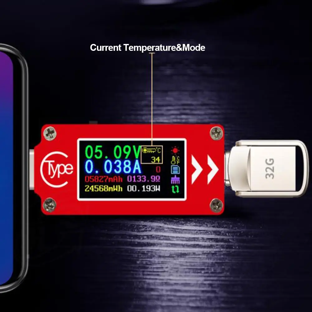 Напряжение Амперметр тип-c тестер Быстрая зарядка USB инструмент PD измеритель тока Измерение температуры Высокая точность цвет Емкость экрана