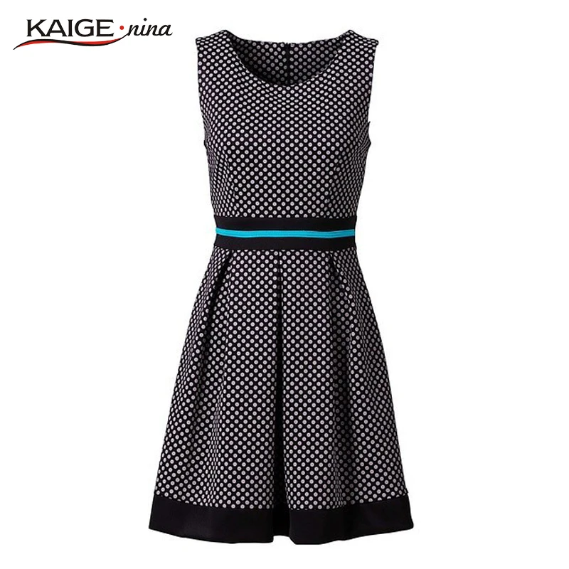 Летнее женское Повседневное платье с узором в горошек отворотом без рукавов