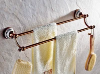 wall mounted polished rose gold color brass bathroom double towel bar towel rail holder bathroom accessory mba382