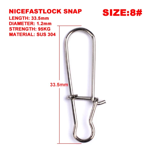NiceFastlock Snap 8 100 шт./лот рыболовные Вертлюги NiceFastlock оснастка рыболовный бочонок Вертлюг предохранительная защелка 12 мм-33,5 мм Поворотная защелка 0#-8# рыболовное снаряжение Pesca - Цвет: NiceFastlock Snap 8