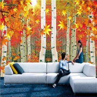 beibehang papel de parede custom photo wall paper murals wall stickers red leaves birch forest tv 3d wallpaper