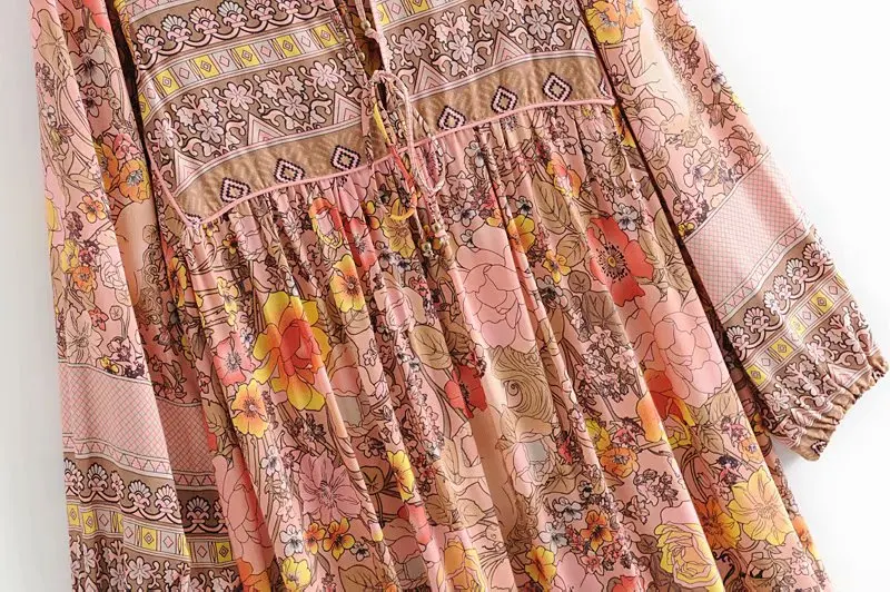 Женское винтажное плиссированное платье миди богемное пляжное с цветочным