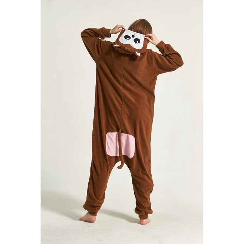 Коричневая обезяна Пижама для животных Onesie Толстовка взрослых женщин и мужчин