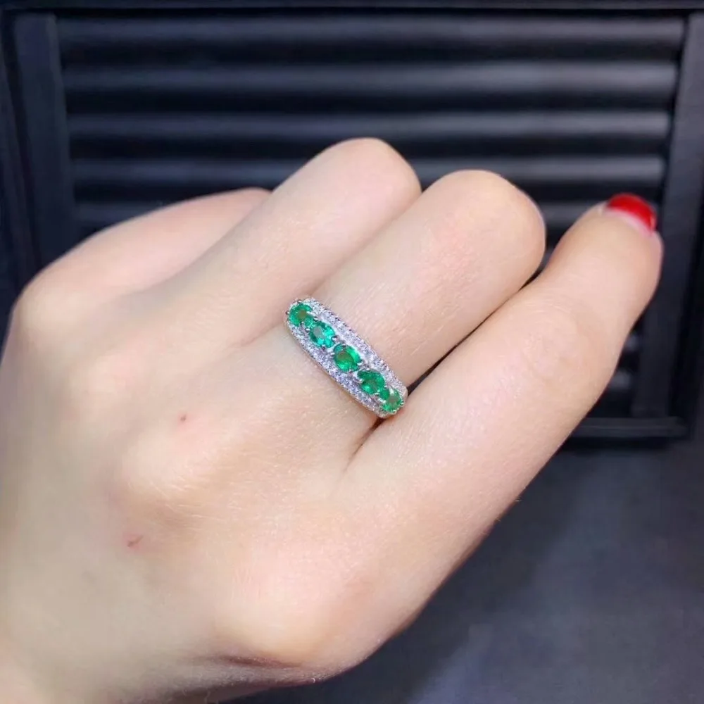 

100% 925 sterling silver Natural green Emerald Rings fine Jewelry gift women wedding open wholesale gift plant dj030477agml