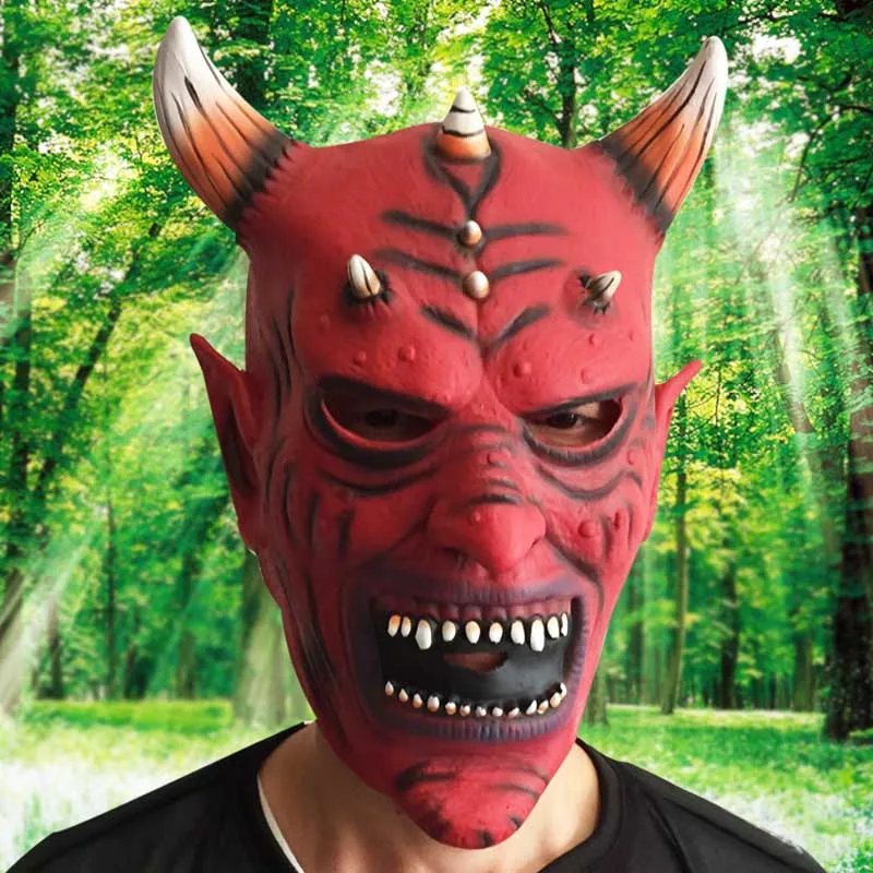 Латекс корова дьявол Маска Новинка рожок жуткий красный головы коровы резиновый