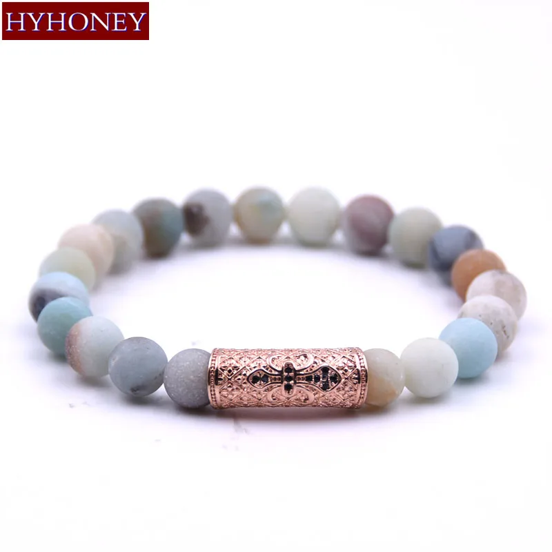 HYHONEY новый браслет из натурального камня диаметром 8 мм с микрозакрепкой CZ