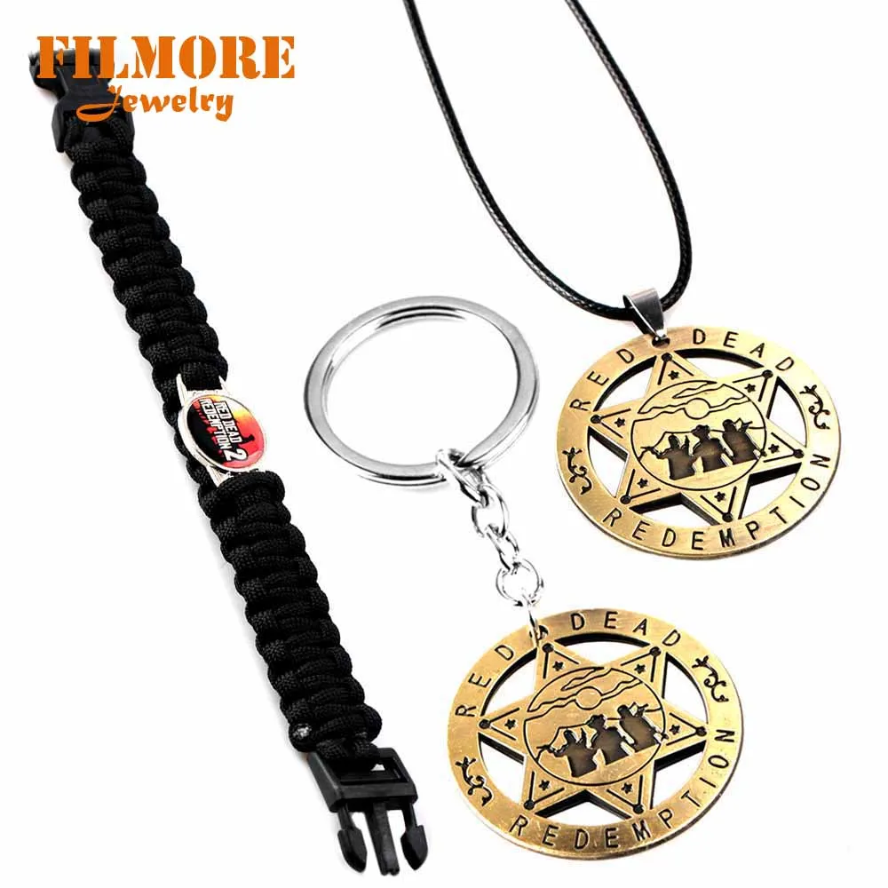 

2019 New Game Red Dead Redemption 2 Pendant Necklace Metal Car Keyring For Men Women Bracelet Jewelry Souvenir Chaveiro llaveros