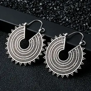 Antique Silver Индийские племенные латунные серьги, висячие серьги в форме цветка, украшенные вихрем «цыганские» серьги для женщин, богемные Винтажные серьги EAR00C000B01B - Окраска металла: Antique Silver