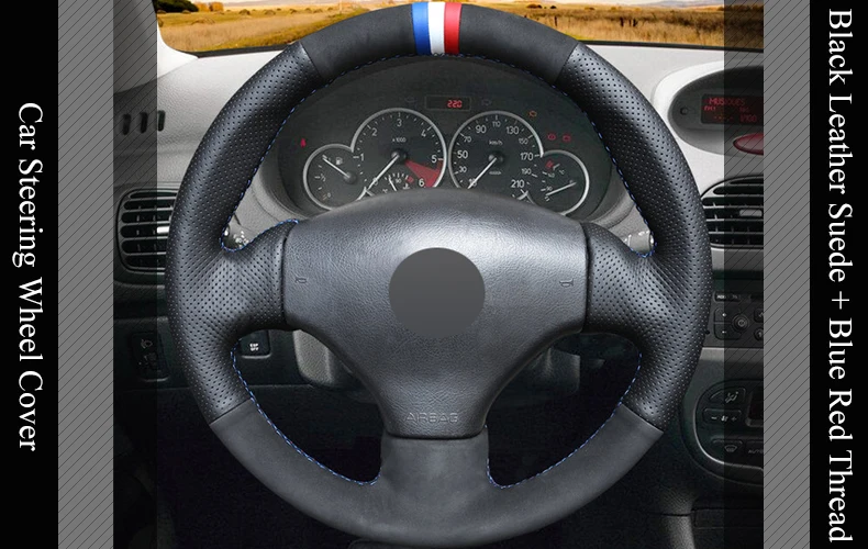 LQTENLEO черная замша из натуральной кожи DIY автомобильный чехол на руль для peugeot 206 1998-2005 206 SW 2003-2005 206 CC 2004 2005