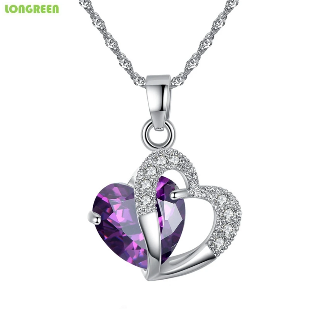 Женское серебряное ожерелье с кулоном ювелирное изделие белым кубическим