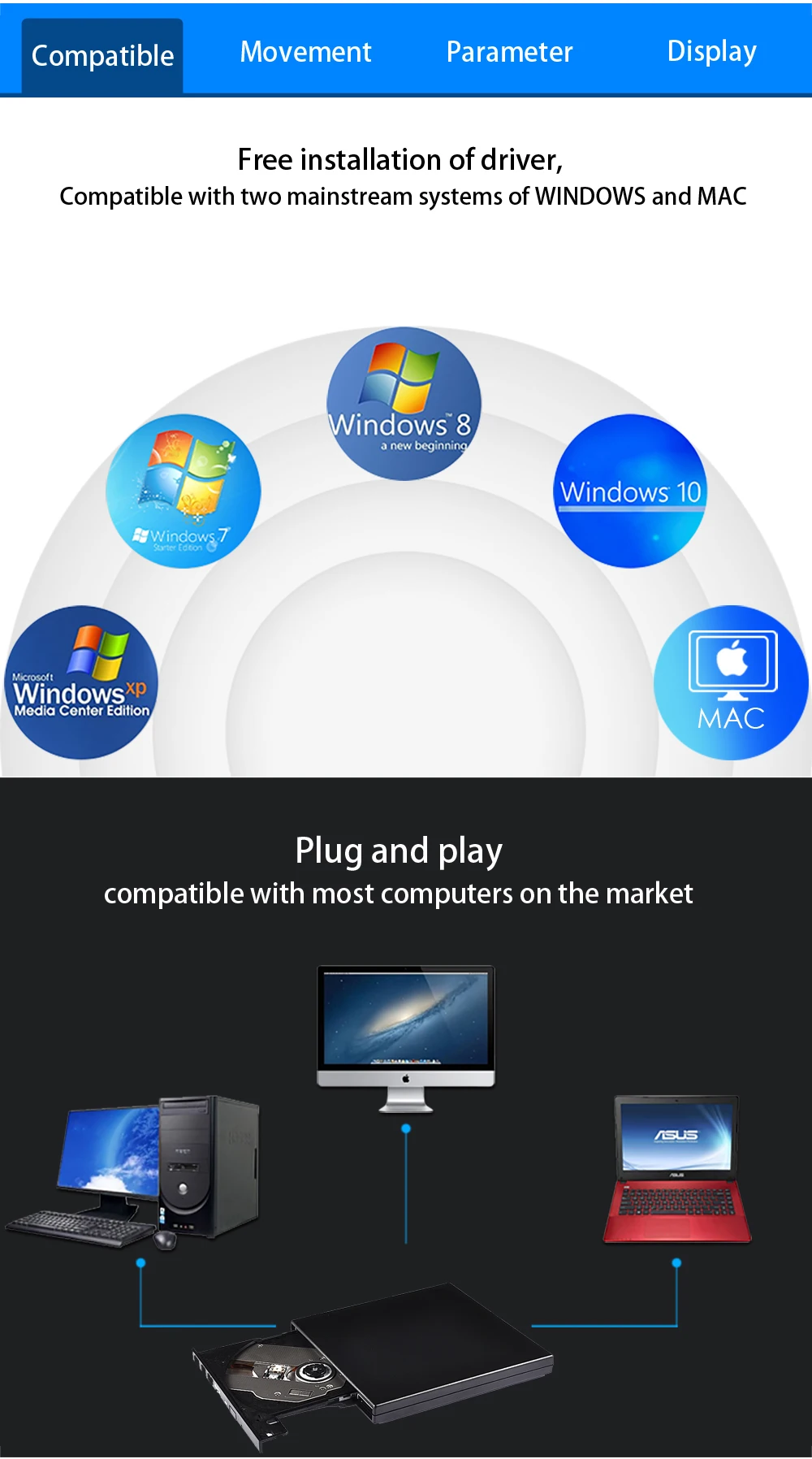 Deepfox USB2.0 Привод Blu-Ray внешний CD/DVD диска с многократной записью BD-ROM Blu-Ray оптический привод писатель для Apple Macbook ноутбука
