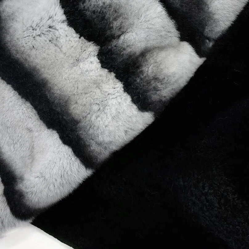 

2020 new spring real Rabbit fur coat collar jacket striped fashion women natural fur coat thick warm fur street casual